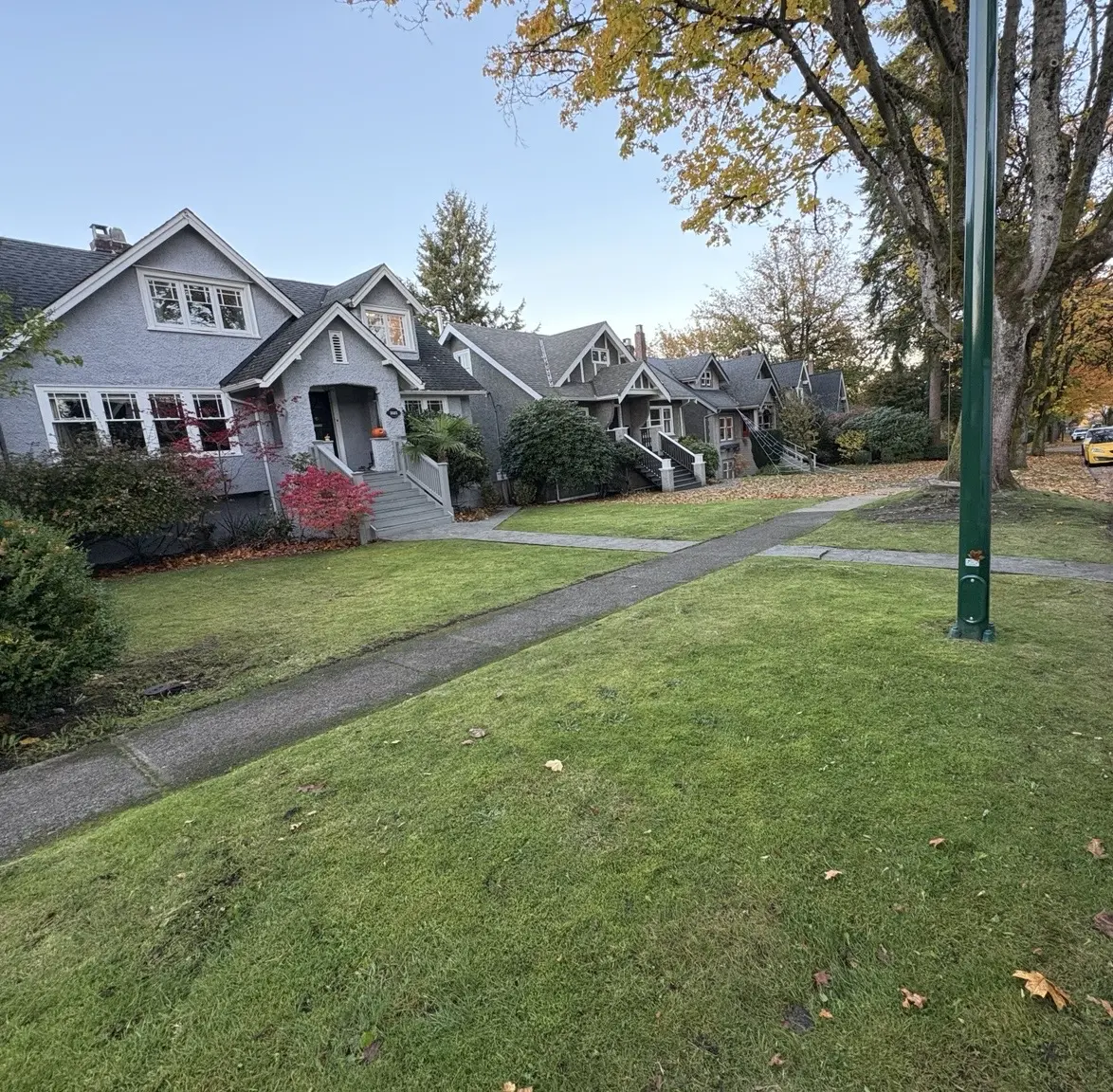 Residential lawn and garden after seasonal cleanup in Metro Vancouver